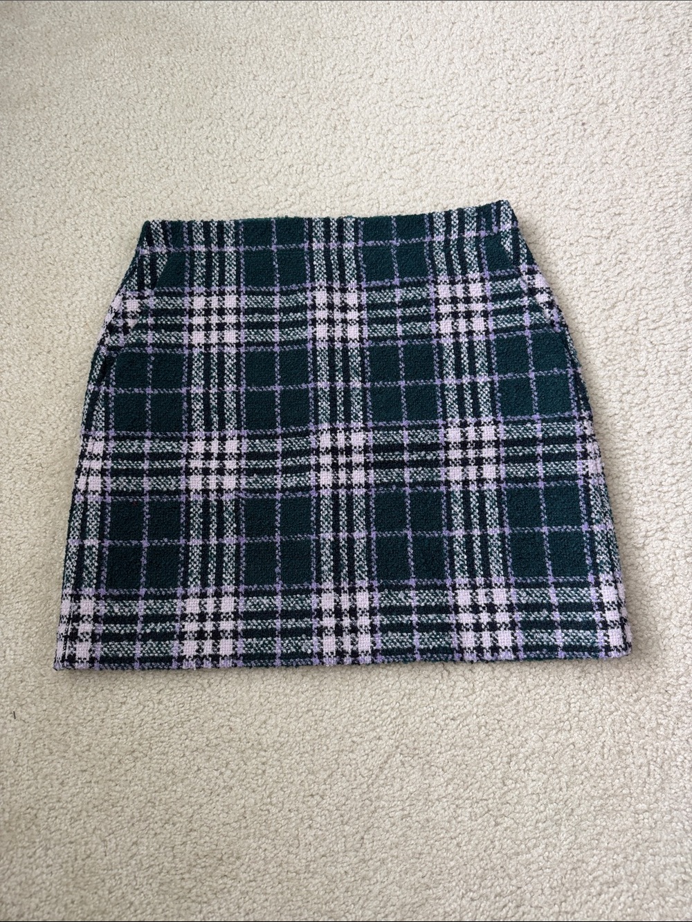 LOFT Green and Pink Plaid Mini Skirt